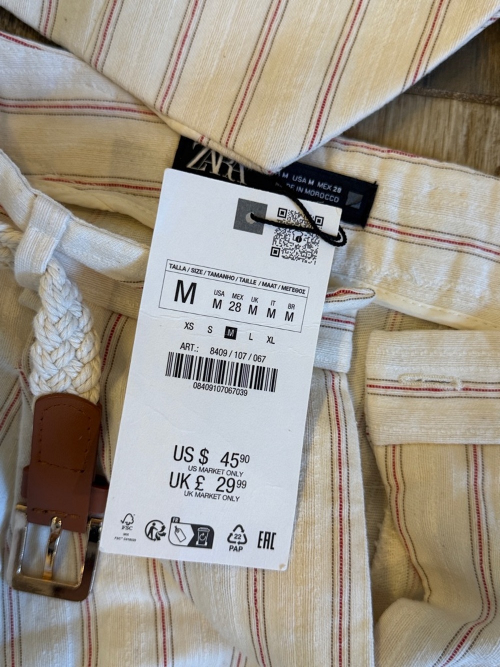NWT Zara Cream Vest & Shorts Set with Pale Pink/Red Stripes, size M - Picture 2 of 4